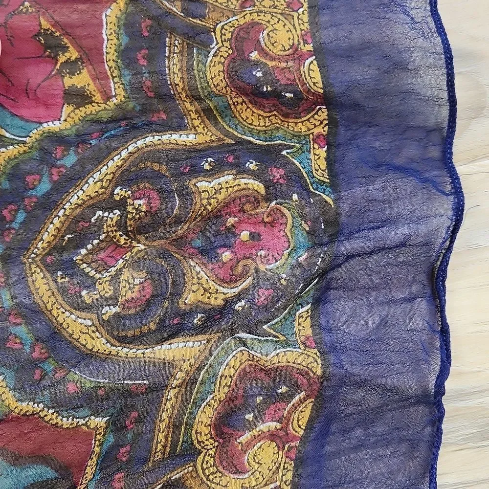 💜Blue, Burgundy, & Yellow Floral Print Scarf/Wrap
